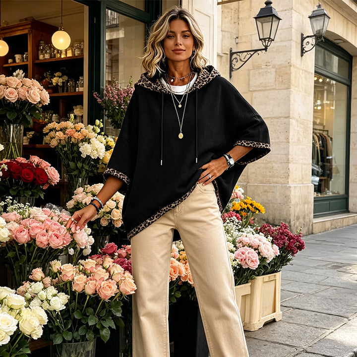 Kivara – Sweat à capuche tricoté avec bordure à imprimé léopard
