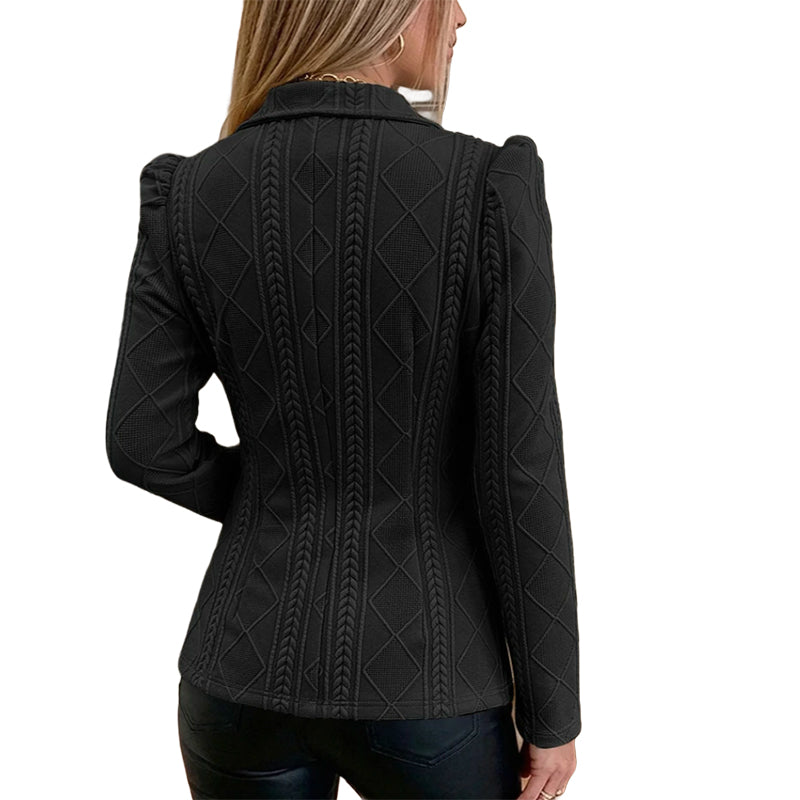 Vesara – coupe sculptée à taille géométrique, matière texturée, blazer
